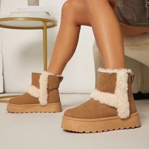 Fuzzy vegan sheep booties in Tan size 11 (fits like 10)